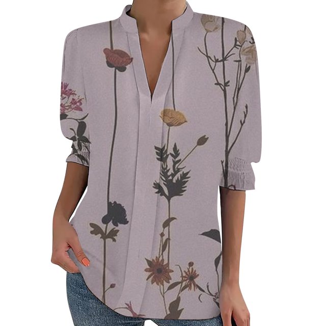 Fvwitlyh Chandail en Molleton Femme Mode Décontractée Impression Papillon Col Rond Manches Trois-Quarts T-Shirt Blouse Rose,m