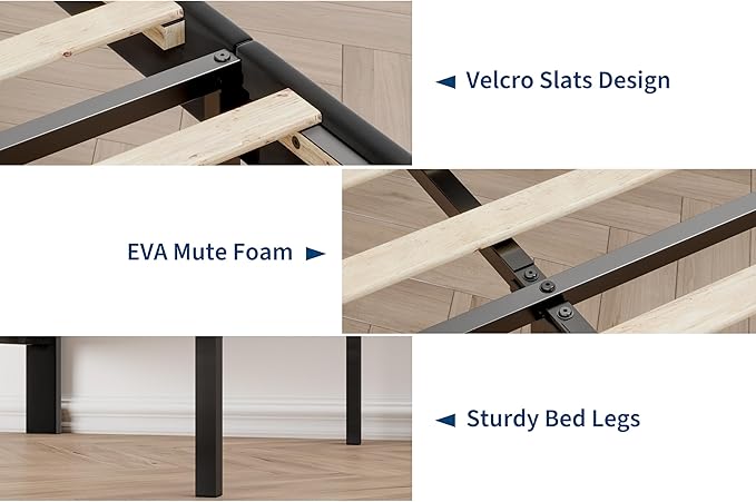 Full Size Bed Frame with Headboard, Upholstered Platform Bed Frames Full Size with Crystal Diamond Tufted for Teen Easy Assembly, Wooden Slats Support, No Box Spring Needed, Black