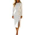 thumbnail image 2 of Elegant Long Sleeve Solid Color Fit And Midi Dress With Button Details For Autumn, 2 of 2
