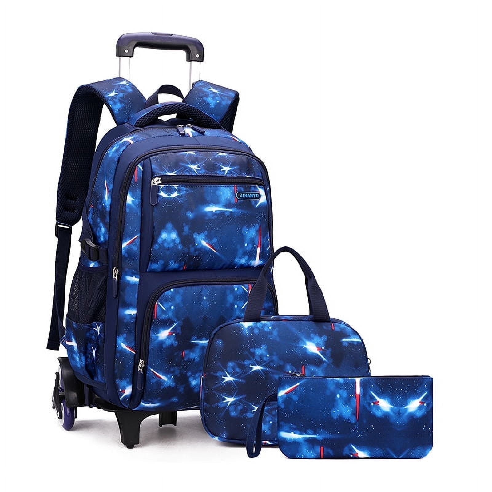 Wadan 18-inch 6-Wheels Rolling Stylish School Backpack, Shoulder Backpack with Lunch Bag & Pen Pouch - All in One-for Boys/Girls