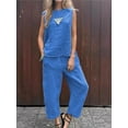 thumbnail image 1 of Printemps Été Nouveau Ensemble Sans Manches en Coton et Lin pour Femmes Mode Simple avec Poches Pantalon Long Décontracté 2 Pcs, 1 of 5