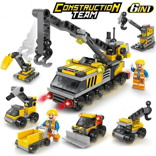 Amyove 6 In 1 Deformation Building Block Toys Engineering Vehicle Small Particles Building Bricks Gifts For Boys Girls