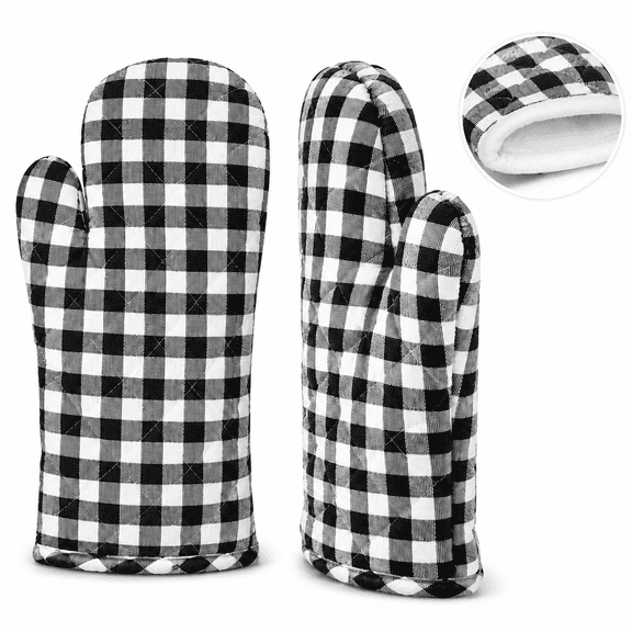General Black Checkered Plaid Cotton Oven Mitts 2 Count