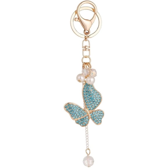 Keychains for Women, Purse Bag Handbags Backpack Key Pendant Charms Decoration Accessories-Tassel Butterfly Blue