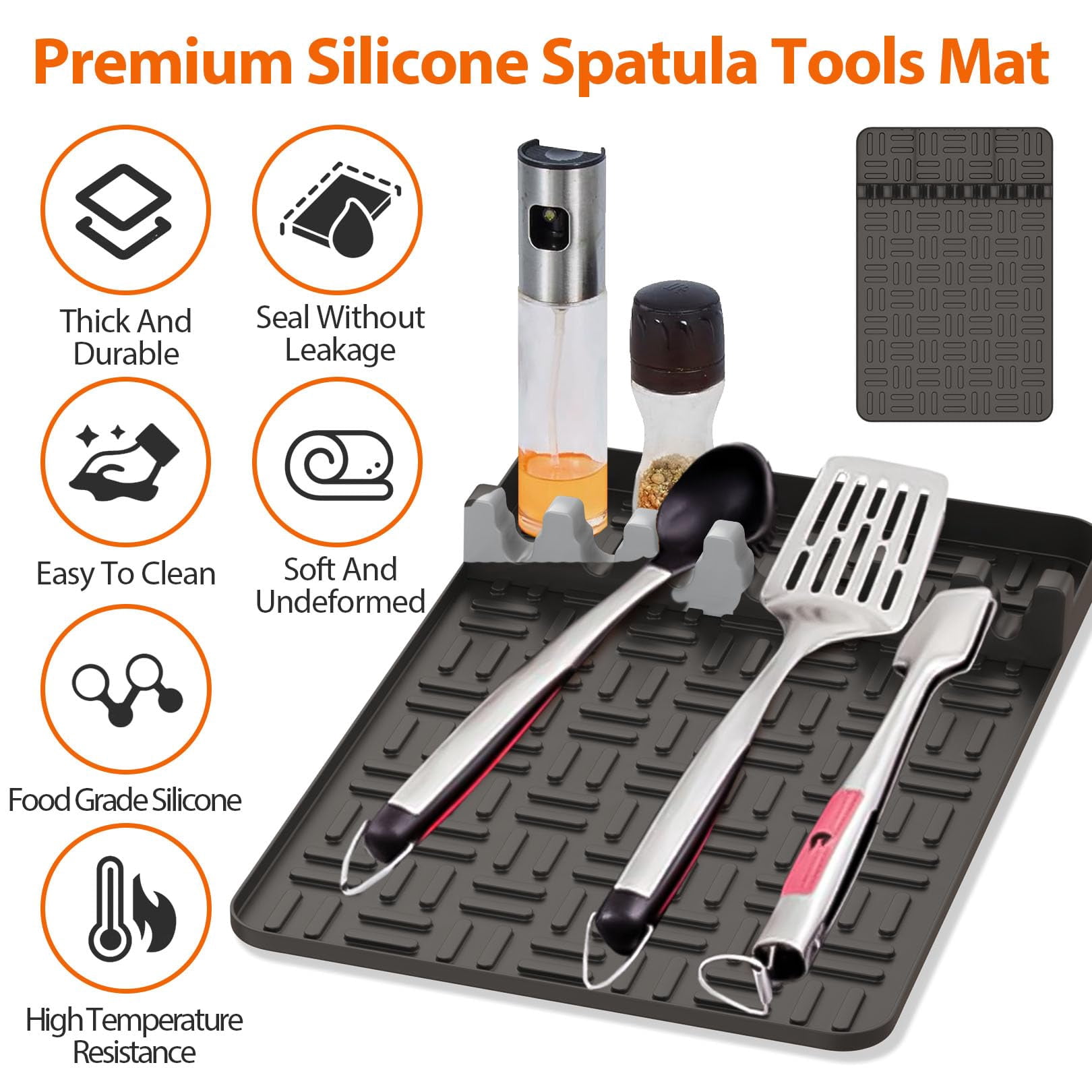 Griddle Mat with 3Pcs Basting Brush BBQ Grill Accessories Tools for Blackstone, Side Shelf Mat Grill Pad for Outdoor Grill Counter Spatula Silicone Mat for Kitchen, Cooking, Countertop, Black