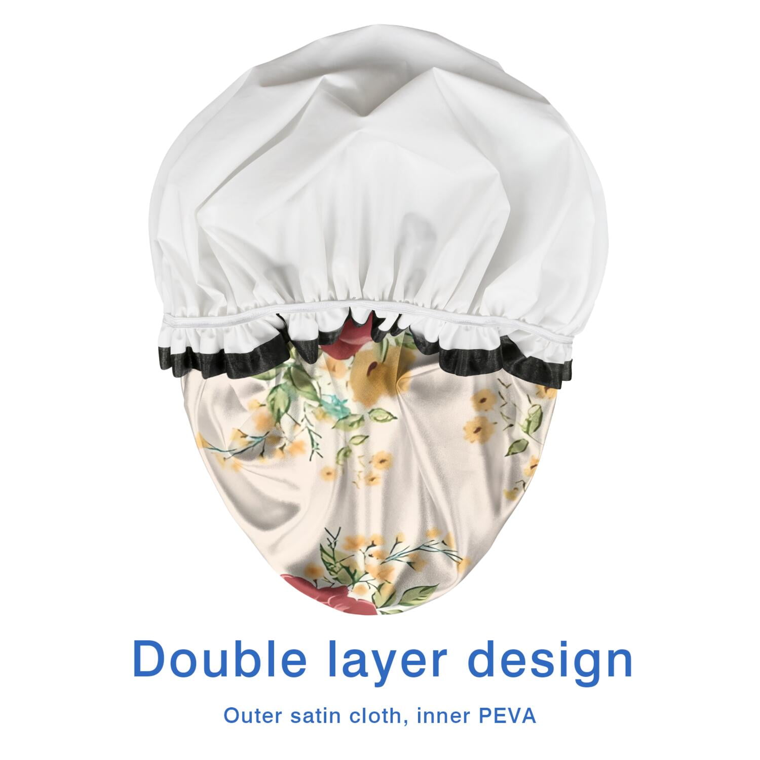 Shower Caps,Pioneer Flower Floral Print Pattern Waterproof Shower Cap for Women 4 Pieces,Double Reusable Hair Cover for Shower PEVA Elastic Stretch Hem
