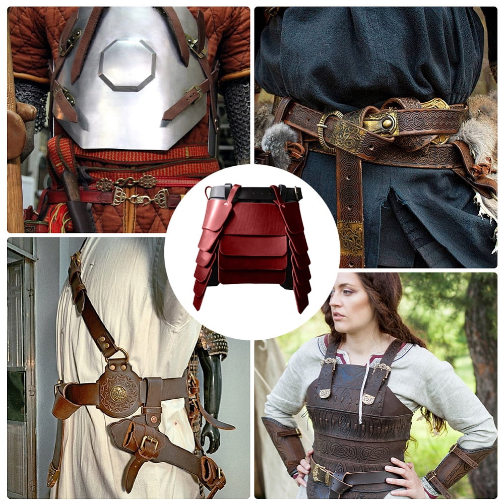 Medieval PU Leather Belt Skirt Renaissance Garment Accessoties Brown 426x245x11mm