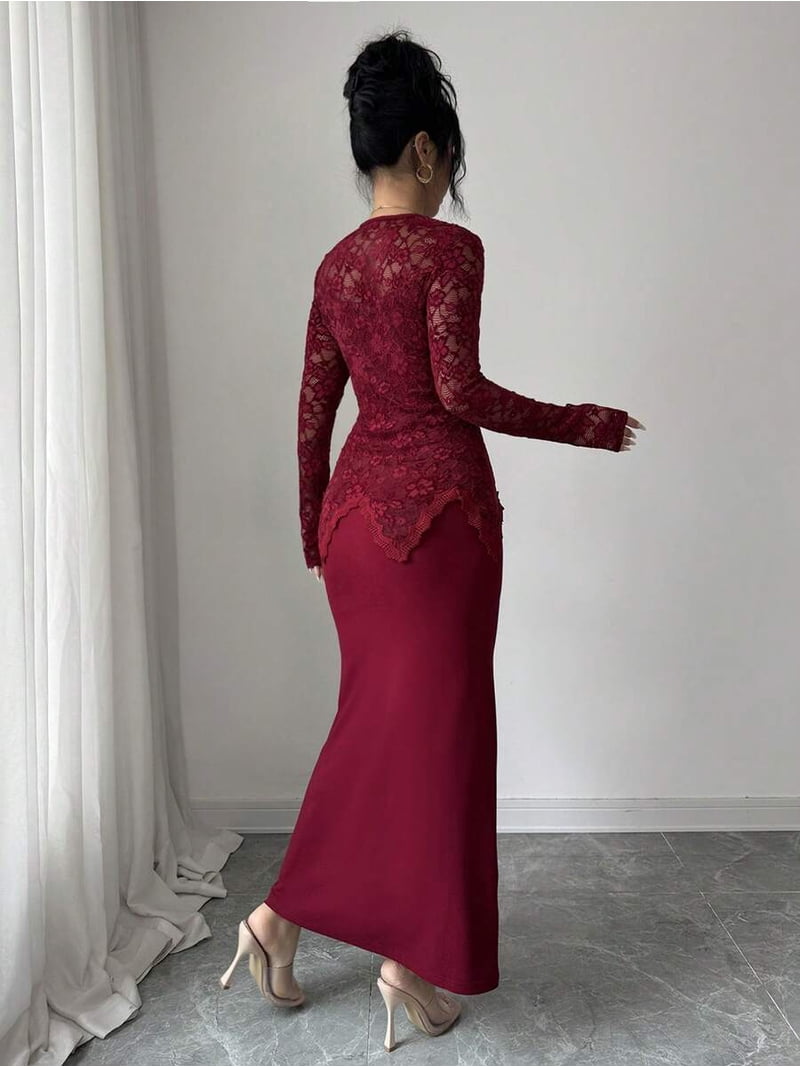 burgundy lace overlay dress Button-Front Fitted Midi With Long Sleeves And Deep V-Neck ABERCROMBIE & FITCH Blk/wt ROLL TAB SLEEVE Perfect for special occasions Color:Nude White