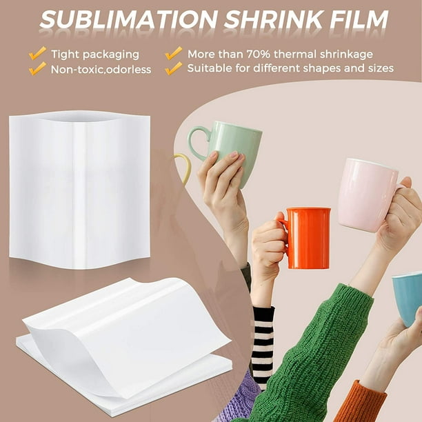Sublimation Shrink Wrap Sleeves,7x7 Inch Clear Sublimation Heat Transfer  Shrink Film Bags for Mugs,Cups