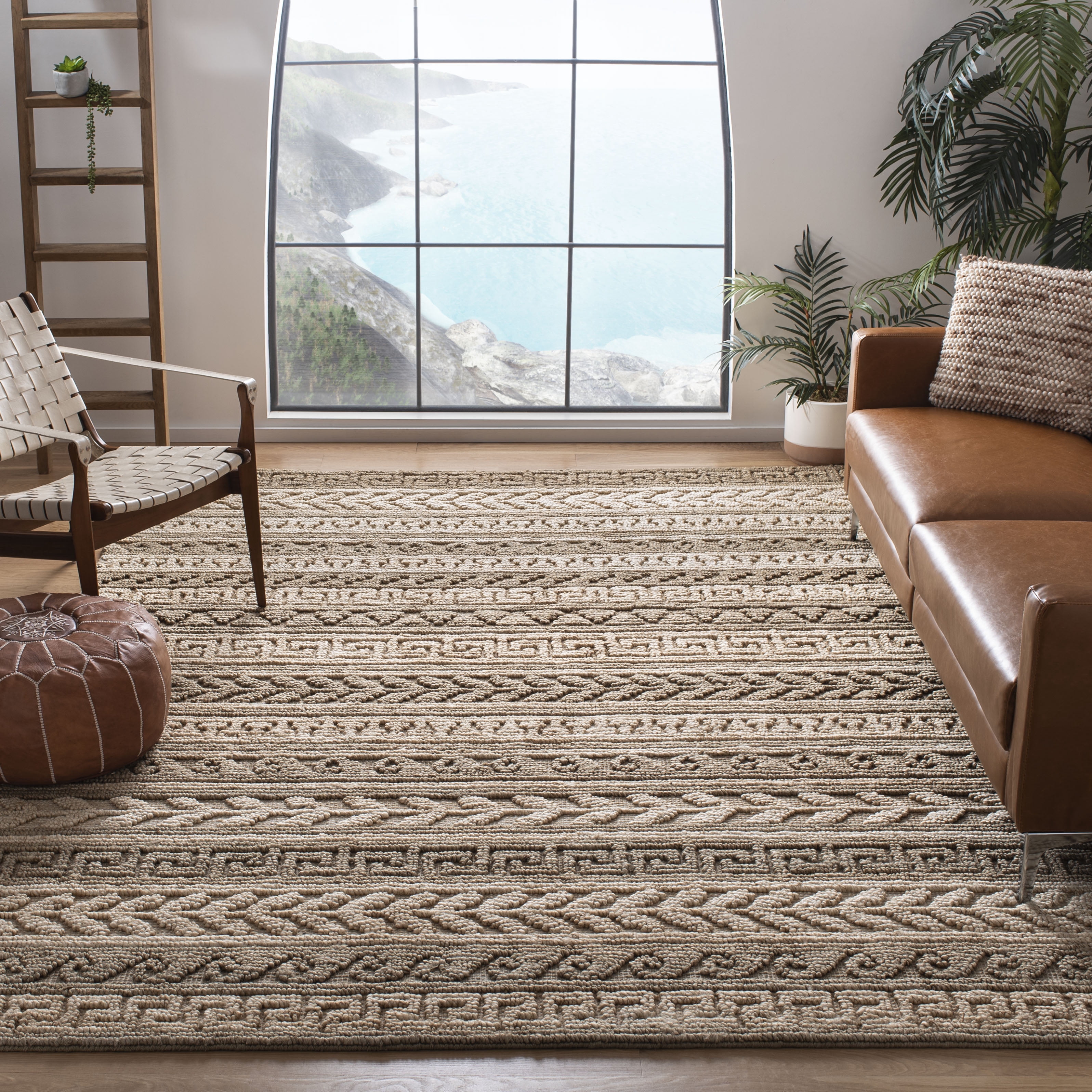 SAFAVIEH Natural Fiber Sonam Striped Area Rug, Green/Ivory, 8' x 10'