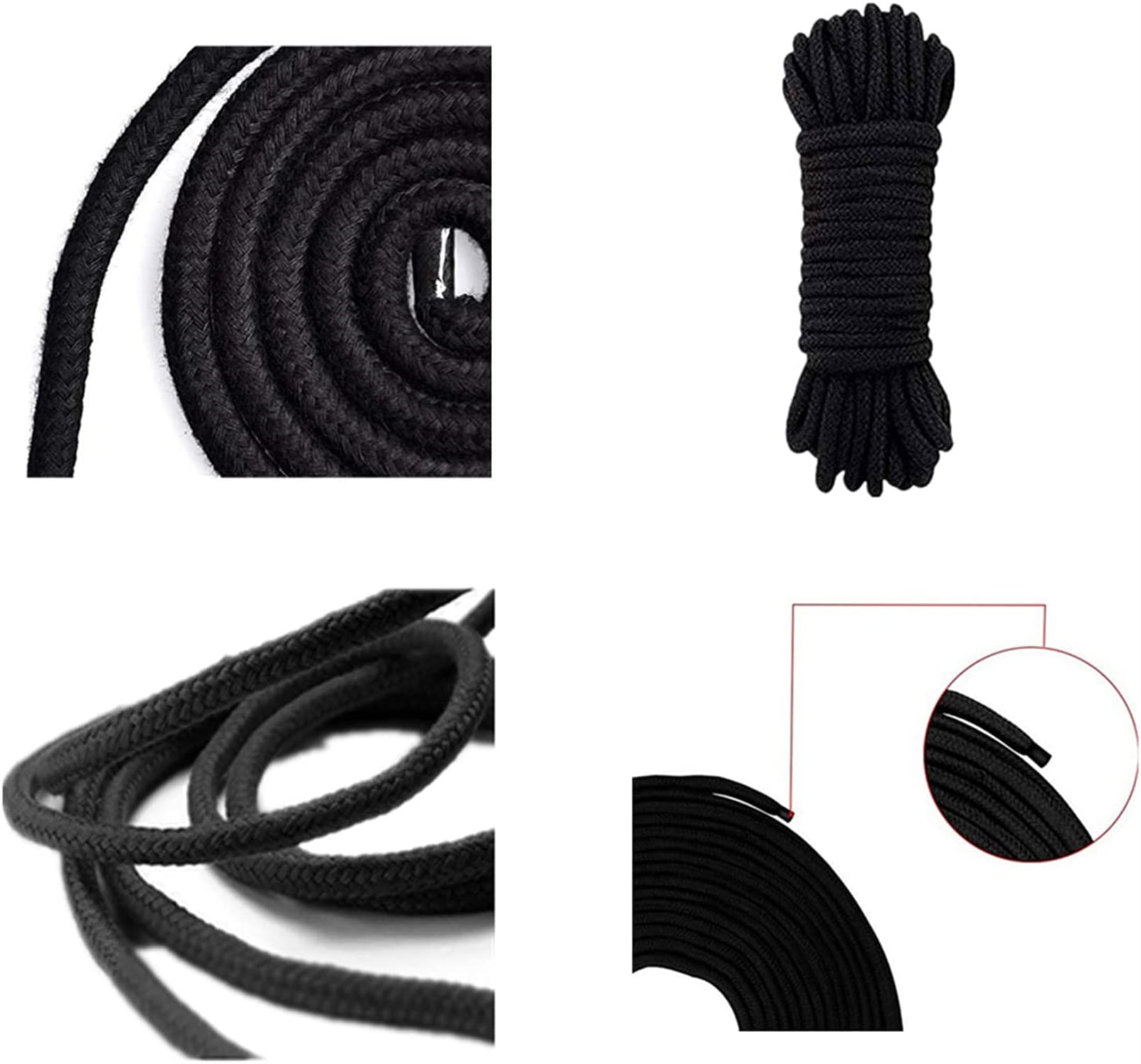 BAVIHOR Silk Rope, 32 Feet 8 mm Soft Rope Durable Multipurpose Long Satin  Braided Twisted Rope (2 Black)