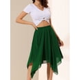 thumbnail image 2 of DARING DIVA Women's Asymmetrical Hem Elastic Waist Chiffon Flowy Midi Skirt Large Green, 2 of 6