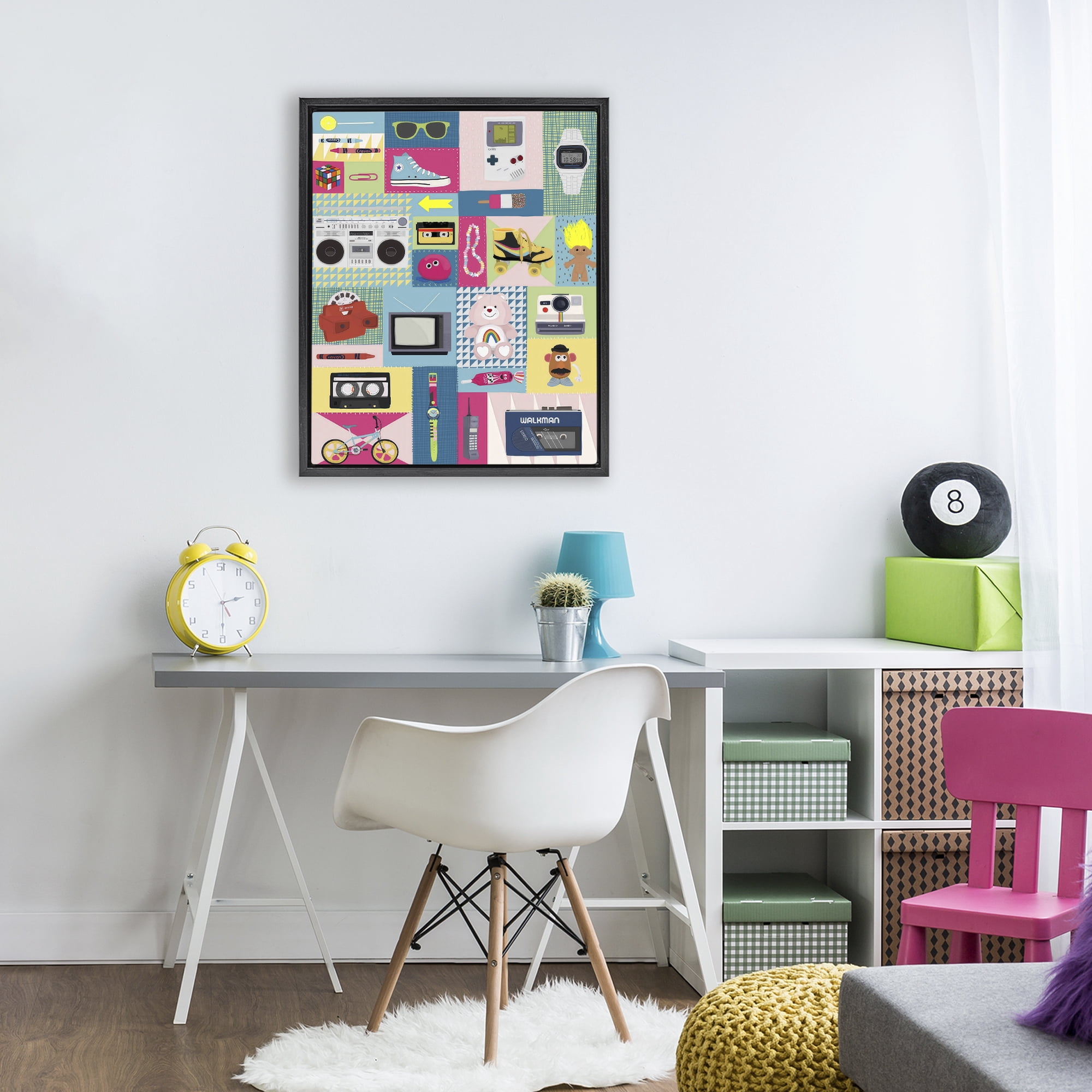 Stupell Industries Retro 80's Patchwork Collection Black Framed Floater Canvas Wall Art, design by Hanna Melin