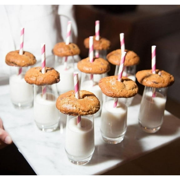 Acrylic Milk & Cookies w/Striped Paper Straws Set of 12