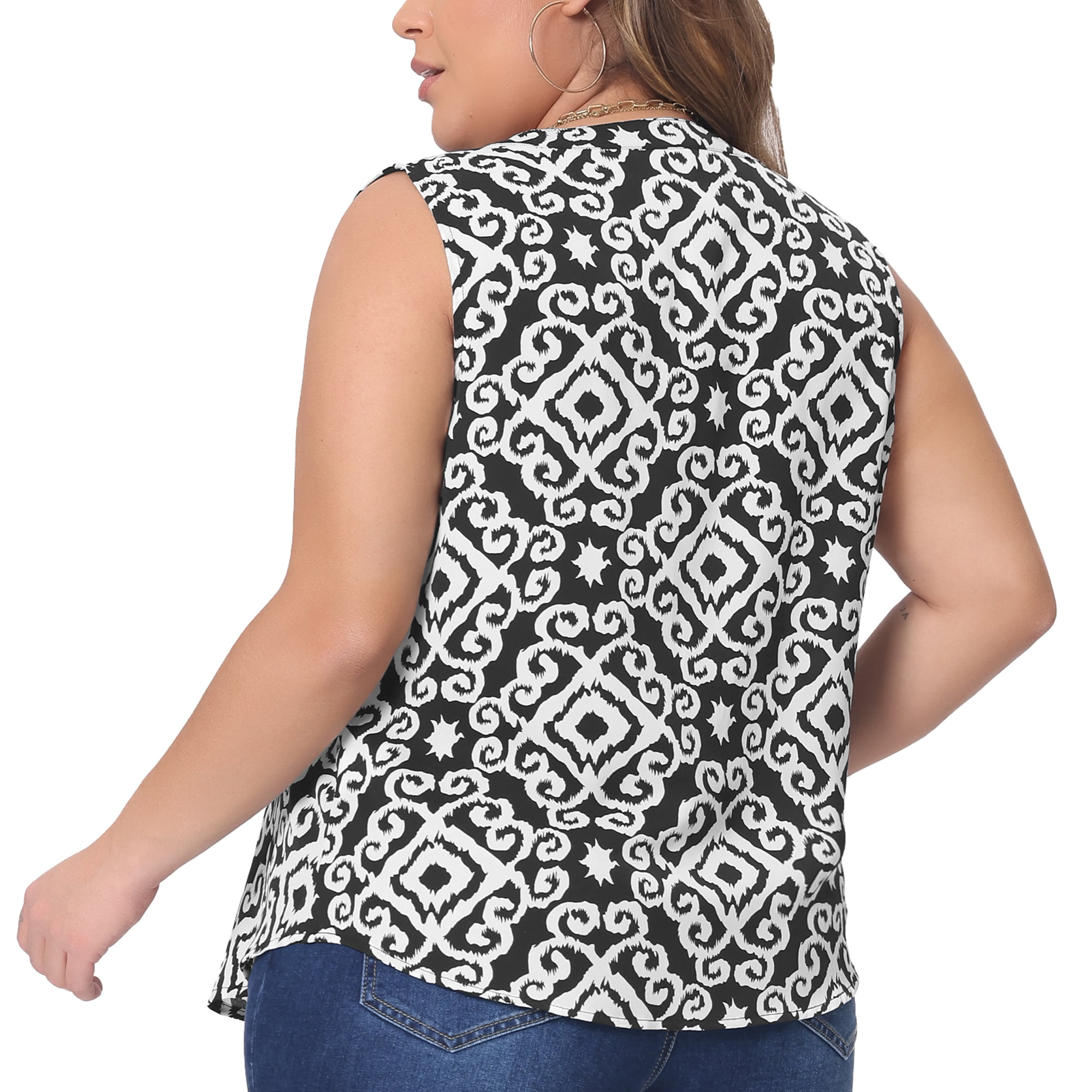 DARING DIVA Women's Plus Sleeveless Floral Print V Neck Tank Top 1X Black