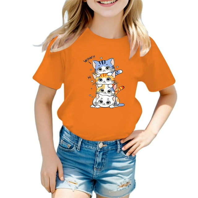 Hauts d'Été Garçons Filles T-Shirts Élégants Mignons Lettre Graphique Col Rond Manches Courtes Design Décontracté T-Shirt Quotidien Printemps pour Enfant 5-6T