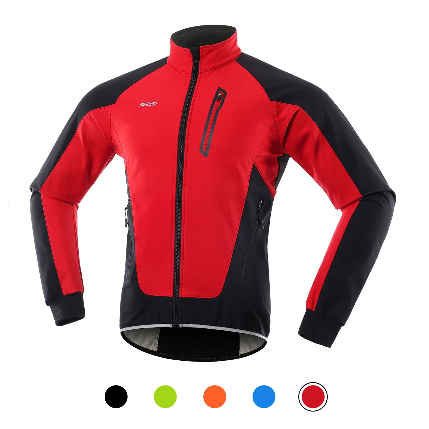Mens Cycling Jacket Lightweight Fleece Cycling Coat Keep Warm Reflective for Motorbike Racing Riding,Red,S