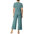 thumbnail image 3 of INSPIRE CHIC Women's Pajama Sets Round Neck Short Sleeve Solid Ribbed Casual Sleepwear Ladies Pajamas 2XL Lake Blue, 3 of 6