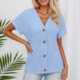 thumbnail image 2 of Daznico Women's V-Neck Button Front Blouse, Dolman Sleeve Loose Fit Casual Summer Top,L, 2 of 5