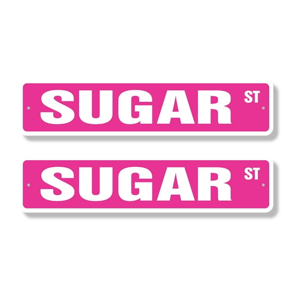 SUGAR Classic Street Sign (2 Pack) sweet sugarcane candy bakery refinery Road Sign | 4" X 18" Plastic Address Sign