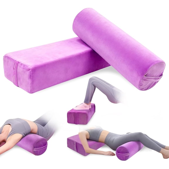 2 PCS Yoga Bolster Pillow Set Washable Velvet Cover Meditation Bolster with High Density Foam and Carry Handle Rectangular and Cylinder Bolsters for Restorative Yoga