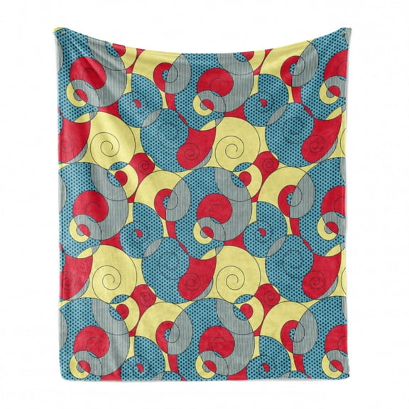 Abstract Soft Flannel Fleece Throw Blanket, Rhythmic Modern Spiral Mollusk Formed Shapes with Dotted Striped Illustration, Cozy Plush for Indoor and Outdoor Use, 60" x 80", Multicolor, by Ambesonne