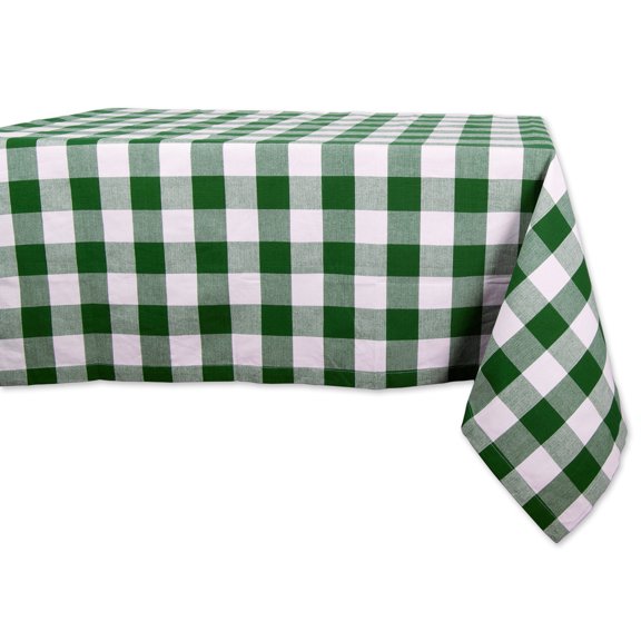 Contemporary Home Living Farmhouse Check Rectangular Cotton Tablecloth - 84" - White and Emerald
