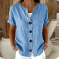 thumbnail image 2 of LIaqionyy Womens Cotton Linen Blouse Shirts V Neck Short Sleeve Button down Loose Casual Vacation Clothes, 2 of 7
