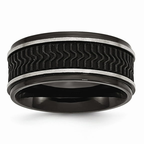 10.1mm Stainless Steel Black Ip-plated With Rubber Inlay Ring - Size 11.5