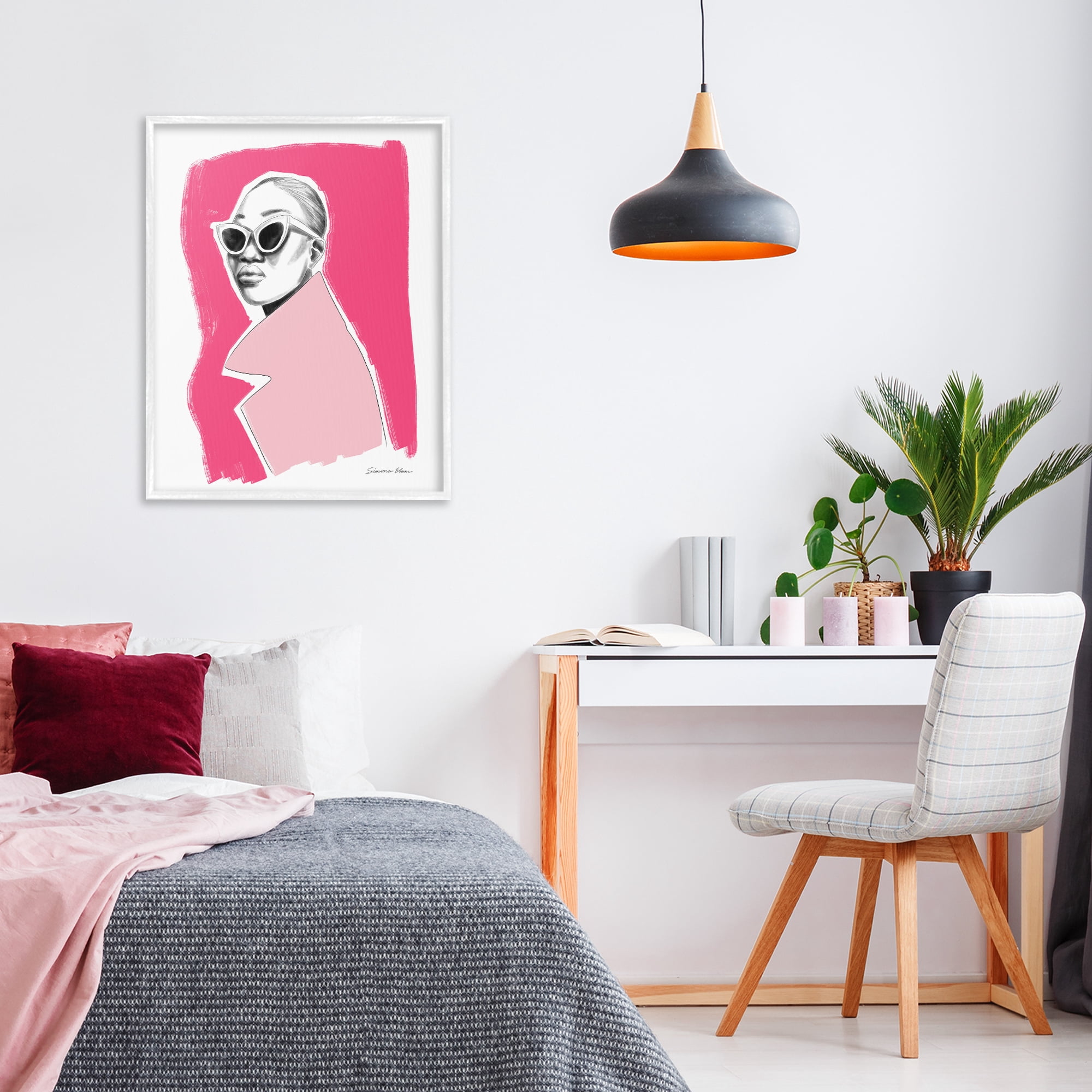 Stupell Industries Pink Attitude Fashion Portrait White Framed Giclee Art, design by Simone Elum