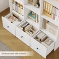 thumbnail image 6 of Hiphuta Triple Row 4-Tier Bookcase with 12 Cubes, 69" Tall Large Bookcase with 3 Drawers, for Office Living Room, White, 6 of 7