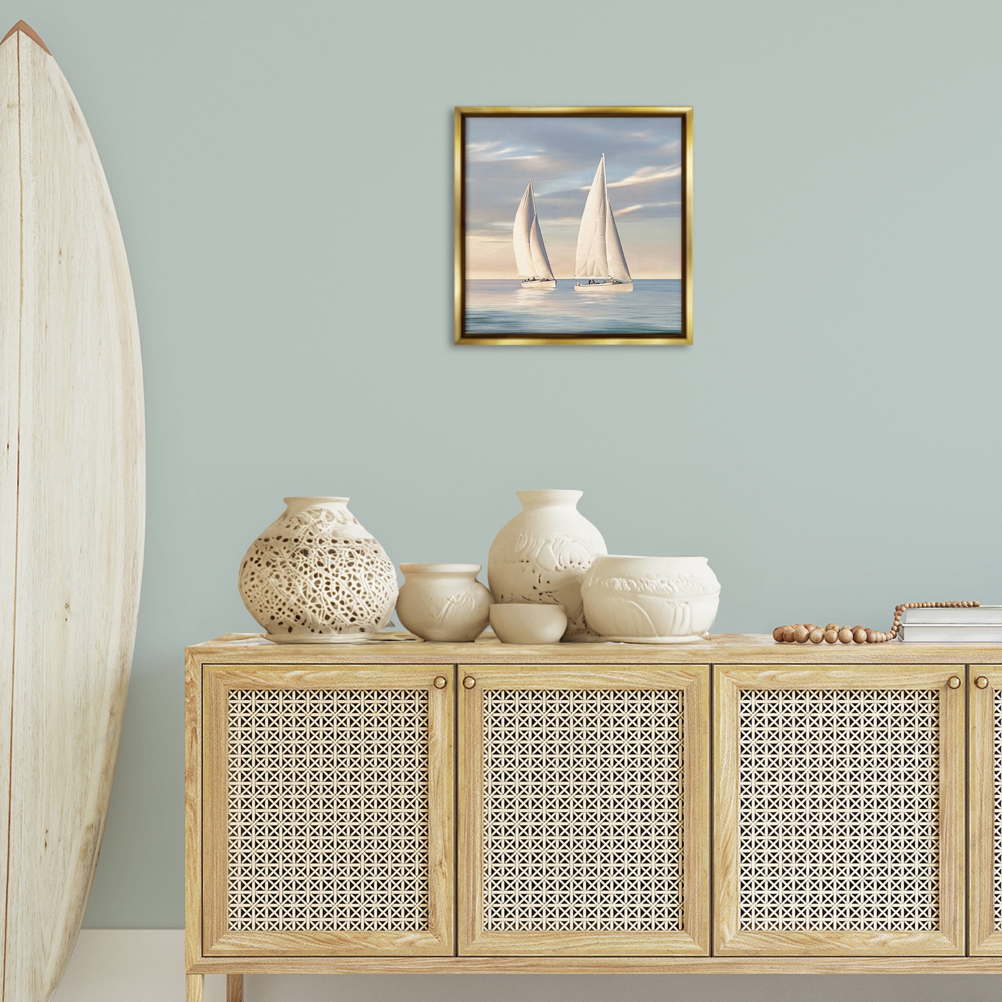Stupell Industries Two Mighty Sailboats Transportation Painting Gold Floater Framed Canvas Art Print Wall Art, 18 x 18