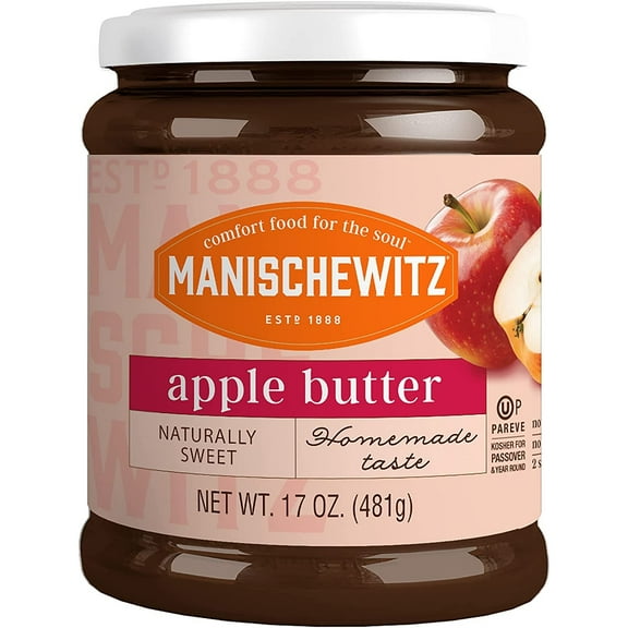 Manischewitz Apple Butter, 17oz  Smooth & Sweet Spread, Great for Sauces & Glazes, No Sugar Added