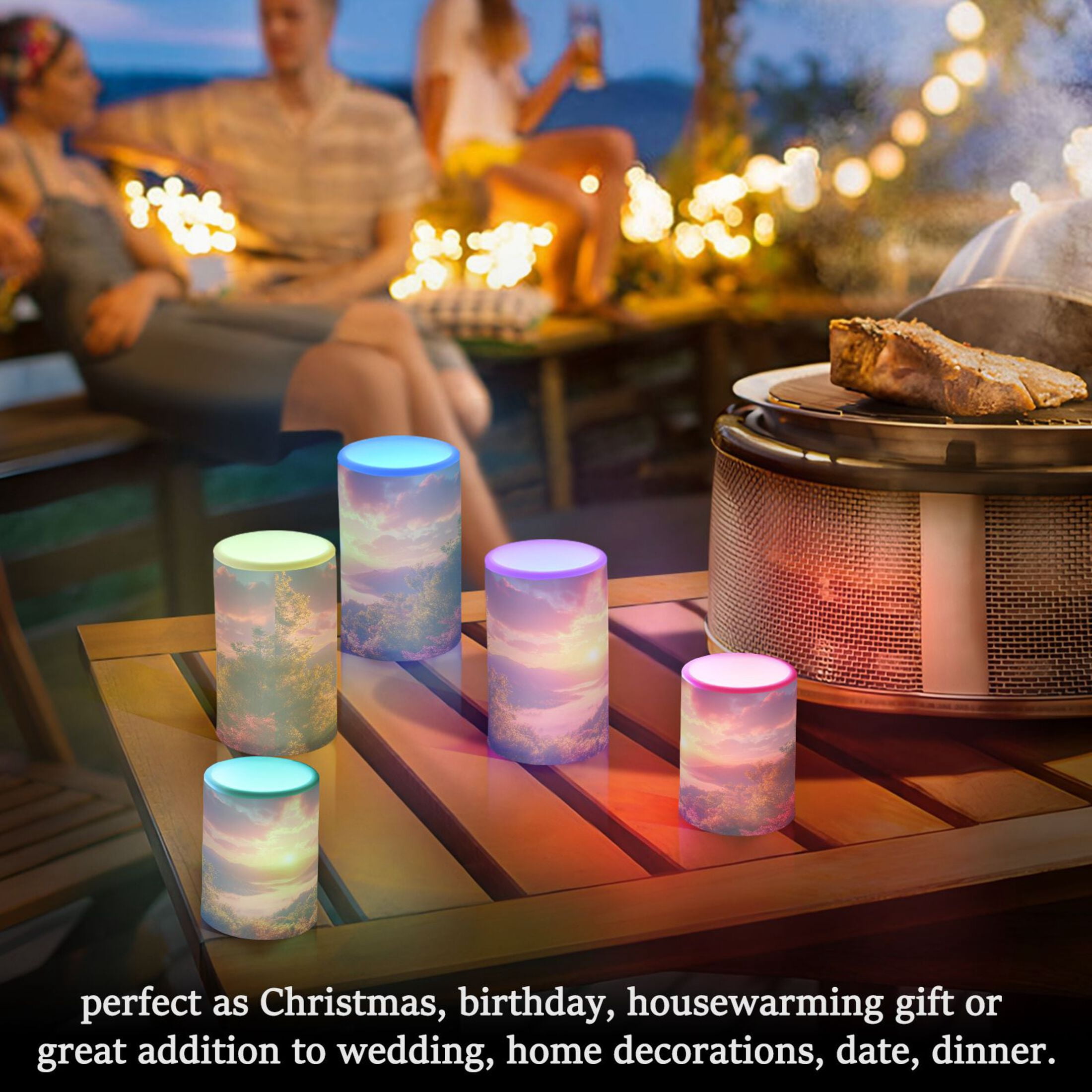 Beautiful Sunrise over Mountains Flickering Flameless LED Candles set of 2 Battery Operated 18-Key Remotes Timer Halloween Fall Decor D3''xH4''5''