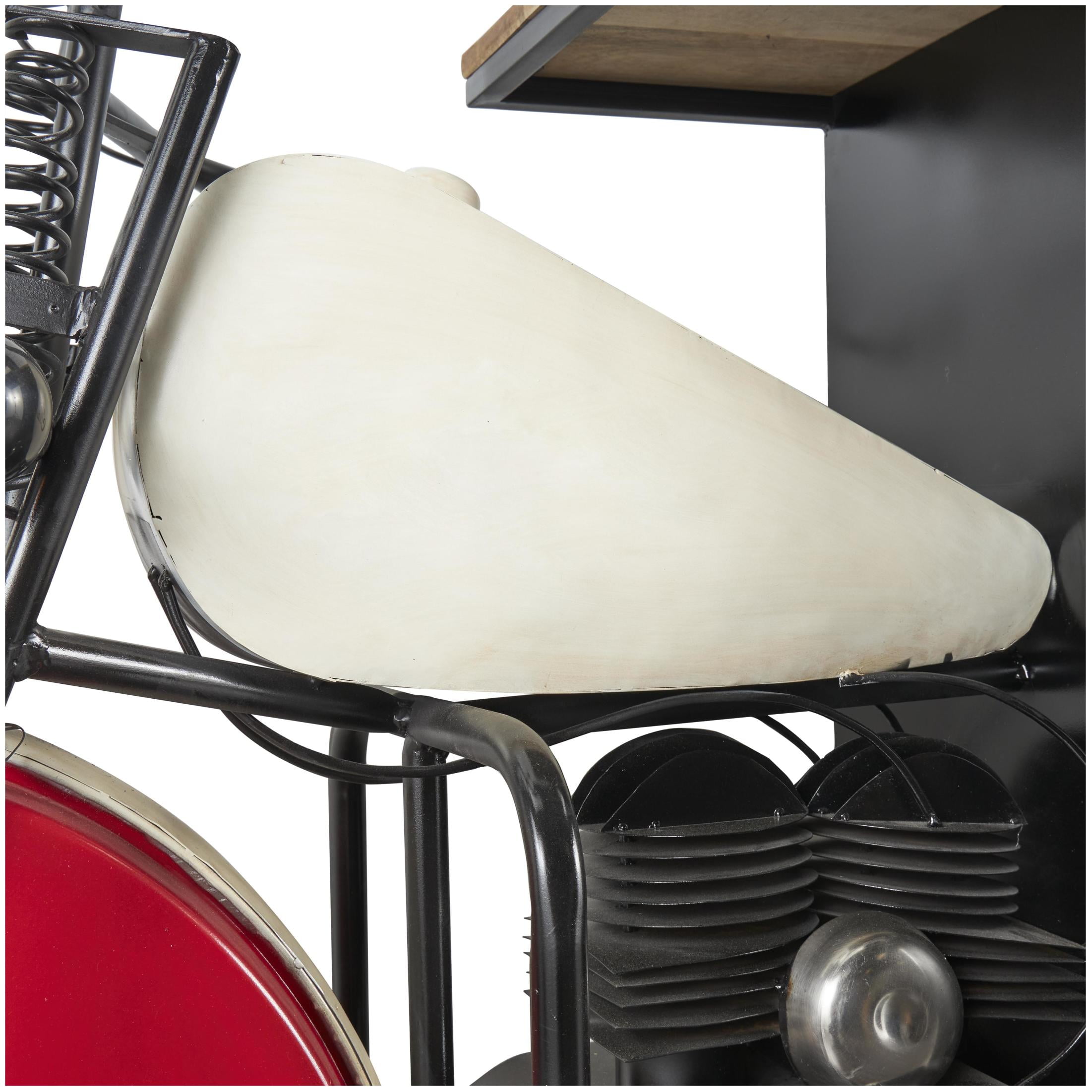 DecMode 72" x 41" Red Metal Motorcycle Vintage Style 10 Bottle Motorcycle Bar with Wood Bar Top and Red Accents, 1-Piece