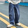 thumbnail image 3 of Auroural Boys Wide Leg Jeans Boy'S Solid Color Casual Fashionable Wide Leg Straight Leg Jeans Full Length Pants Kids, 3 of 9