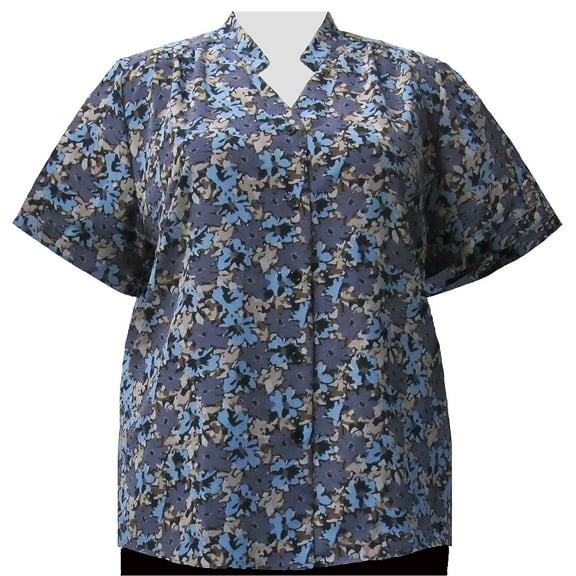 A Personal Touch Women's Plus Size Mandarin Collar V-Neck Blouse Grey Bernice - 0X