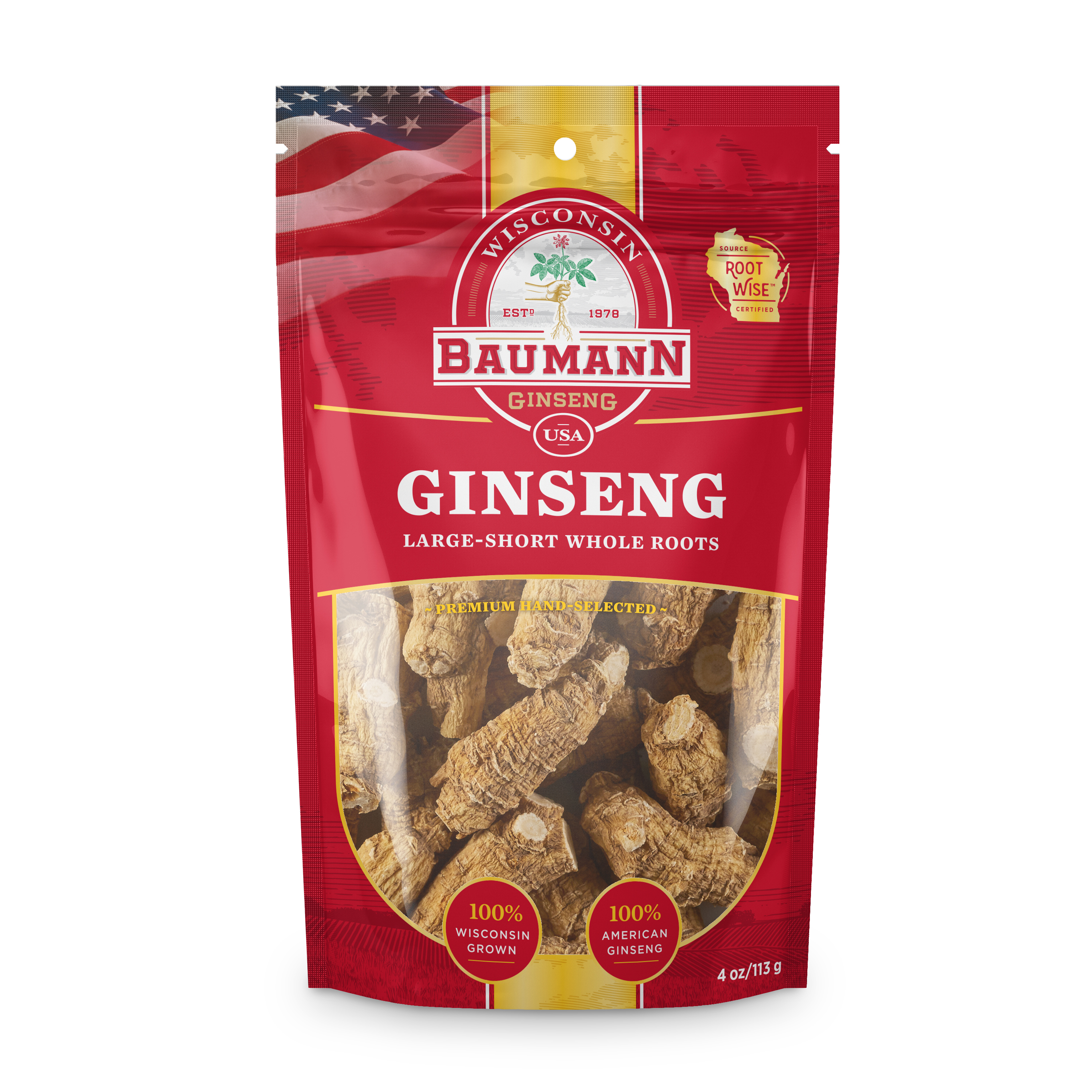 Baumann Ginseng Root (Short)100 American Ginseng Root Natural