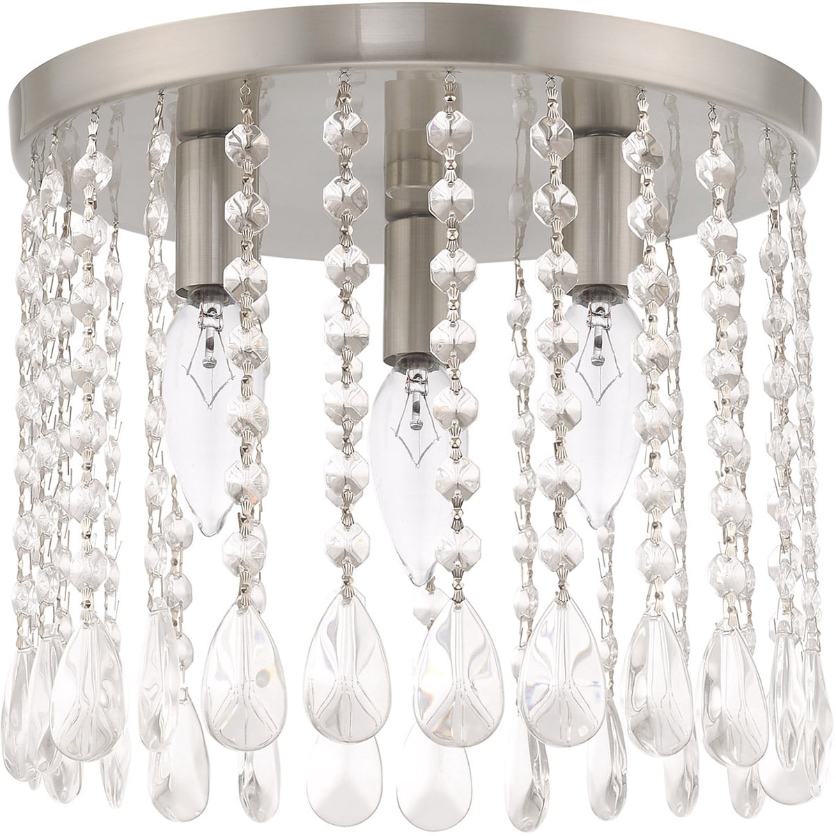 3 Light Brushed Nickel Ceiling Light fixture with Clear Crystals Shade