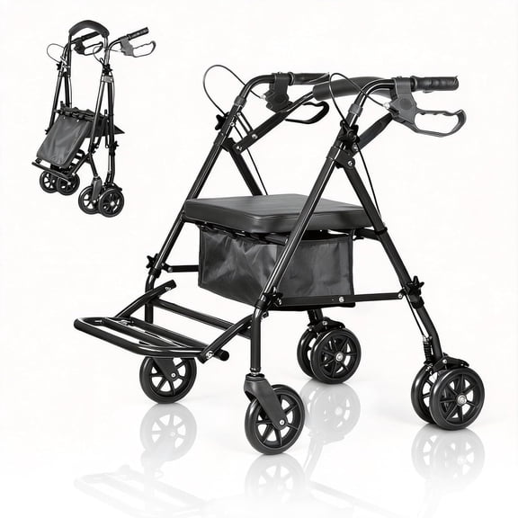 Wheelchairs for Adults Lightweight Foldable with Seat and Foot Pedal, Portable Wheelchair with 6in Wheels and 299lb Capacity, Transport Wheelchair with Adjustable Height & Underseat Storage