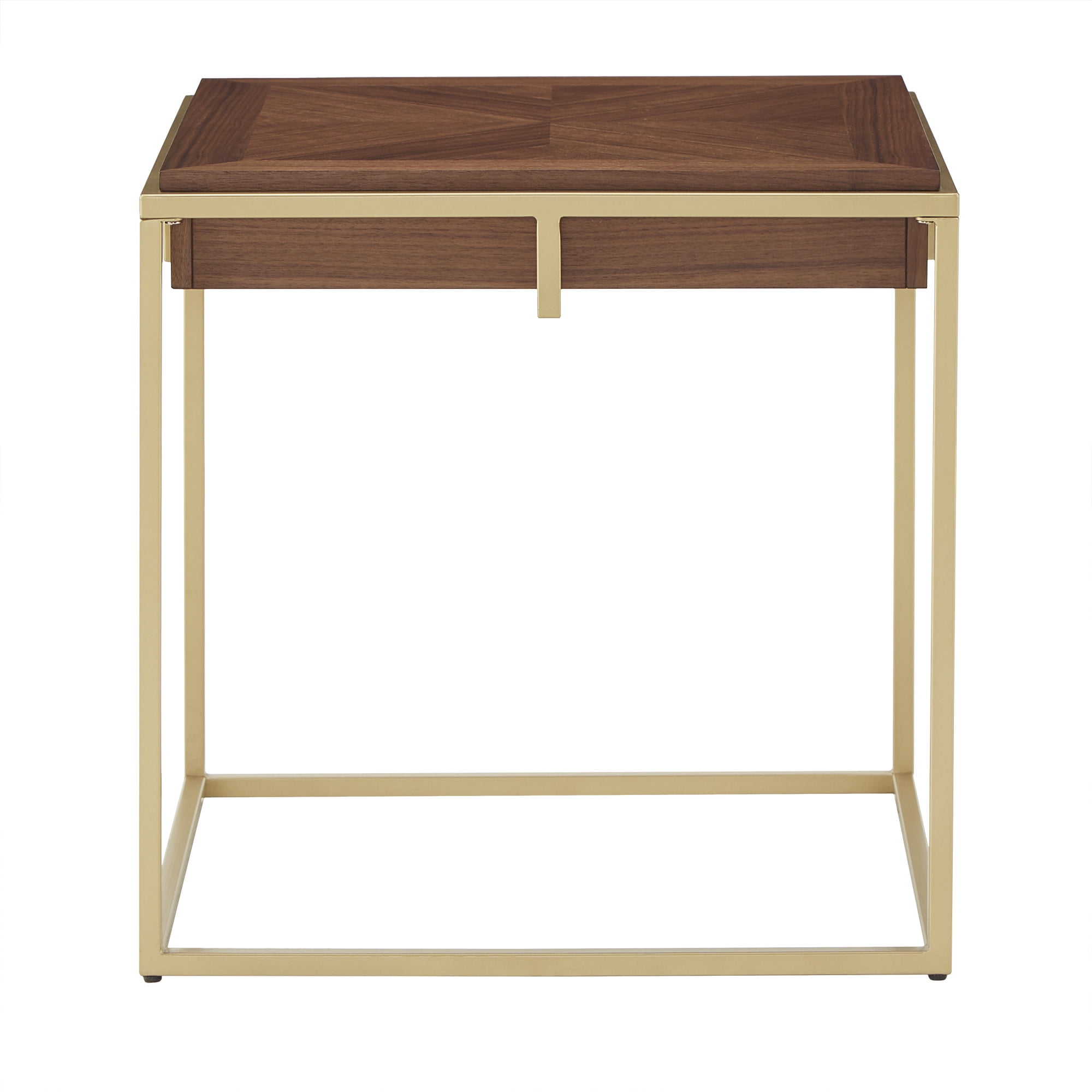 Weston Home Mako Modern Square Wood Top End Table with Gold Metal Base, Natural Finish