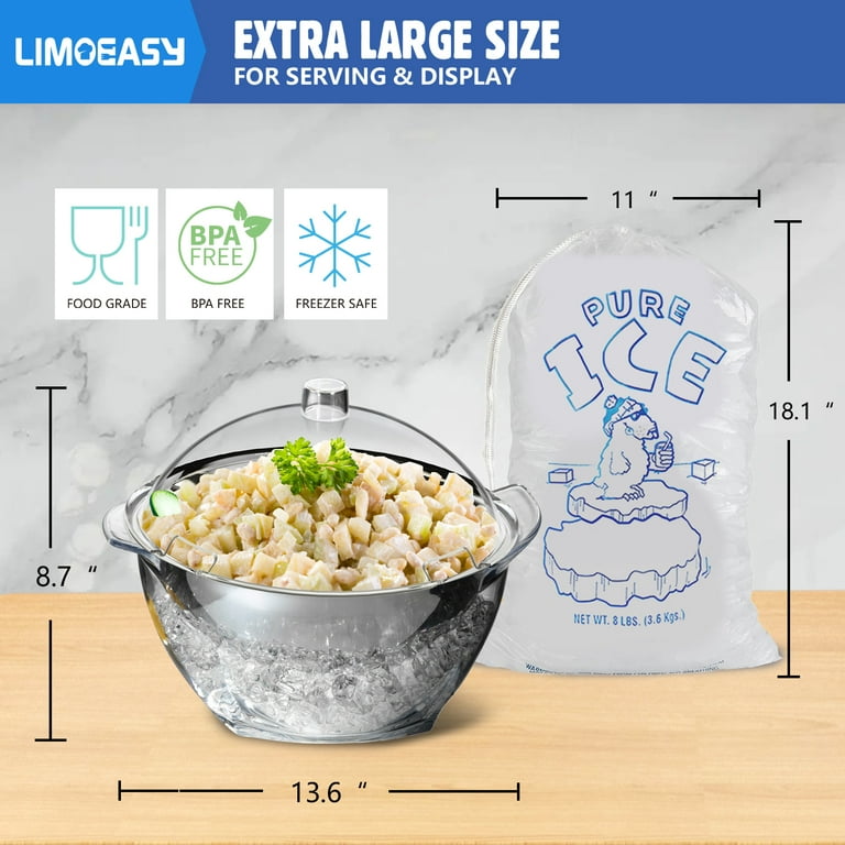 LIMOEASY Iced Salad Bowl, 4.5 qt Large Chilled Serving Bowl with Lid for Parties, Ice Bowls to Keep Veggie, Fruit, Potato, Pasta Cold, Unique Gift