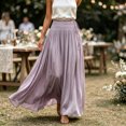 thumbnail image 7 of Lnmiateer Women Smocked High Waist Maxi Skirt Side Drawstring Flowy Pleated A-Line Long Skirt Elegant Wedding Guest Beach Vacation Casual Bottoms, 7 of 7