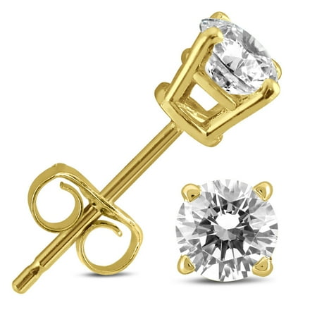 1/2 Carat TW AGS Certified (H-I Color, I2-I3 Clarity) Round Diamond Solitaire Stud Earrings in 14K Yellow