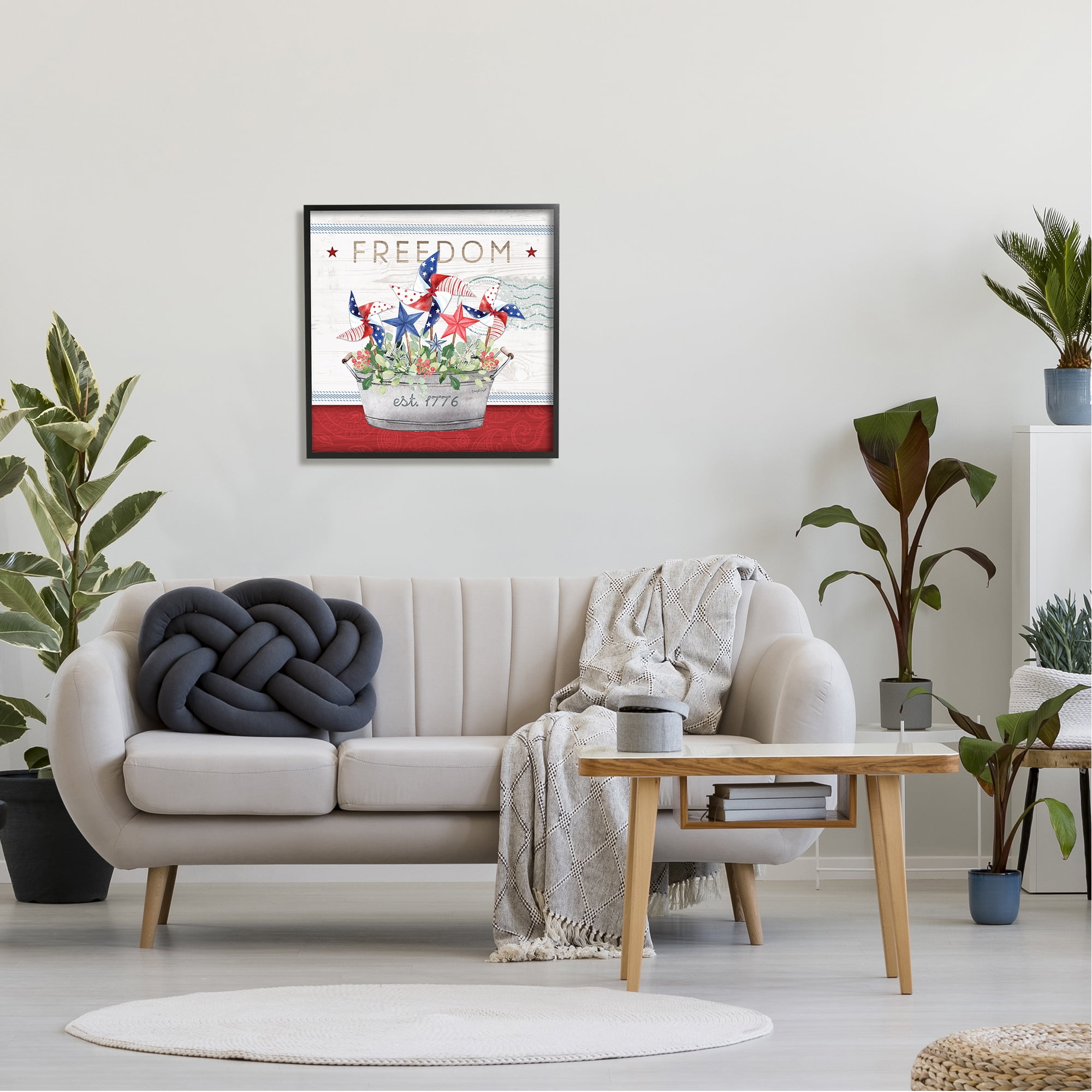Stupell Freedom Americana Floral Pinwheels Holiday Painting Black Framed Art Print Wall Art