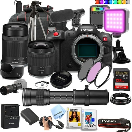 Canon EOS R5 C Full-Frame Mirrorless Camera with 24-105mm & 55-210mm Lenses + 420-800mm Lens + 128GB Extreme SD Card and More (Content Creator Bundle)
