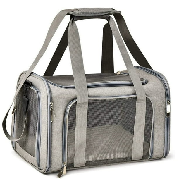 Bolsa de viaje portátil para transportar mascotas pequeñas, para gatos y perros, con laterales suaves, aprobada por aerolíneas, con ventanas de ventilación y correa de hombro acolchada para