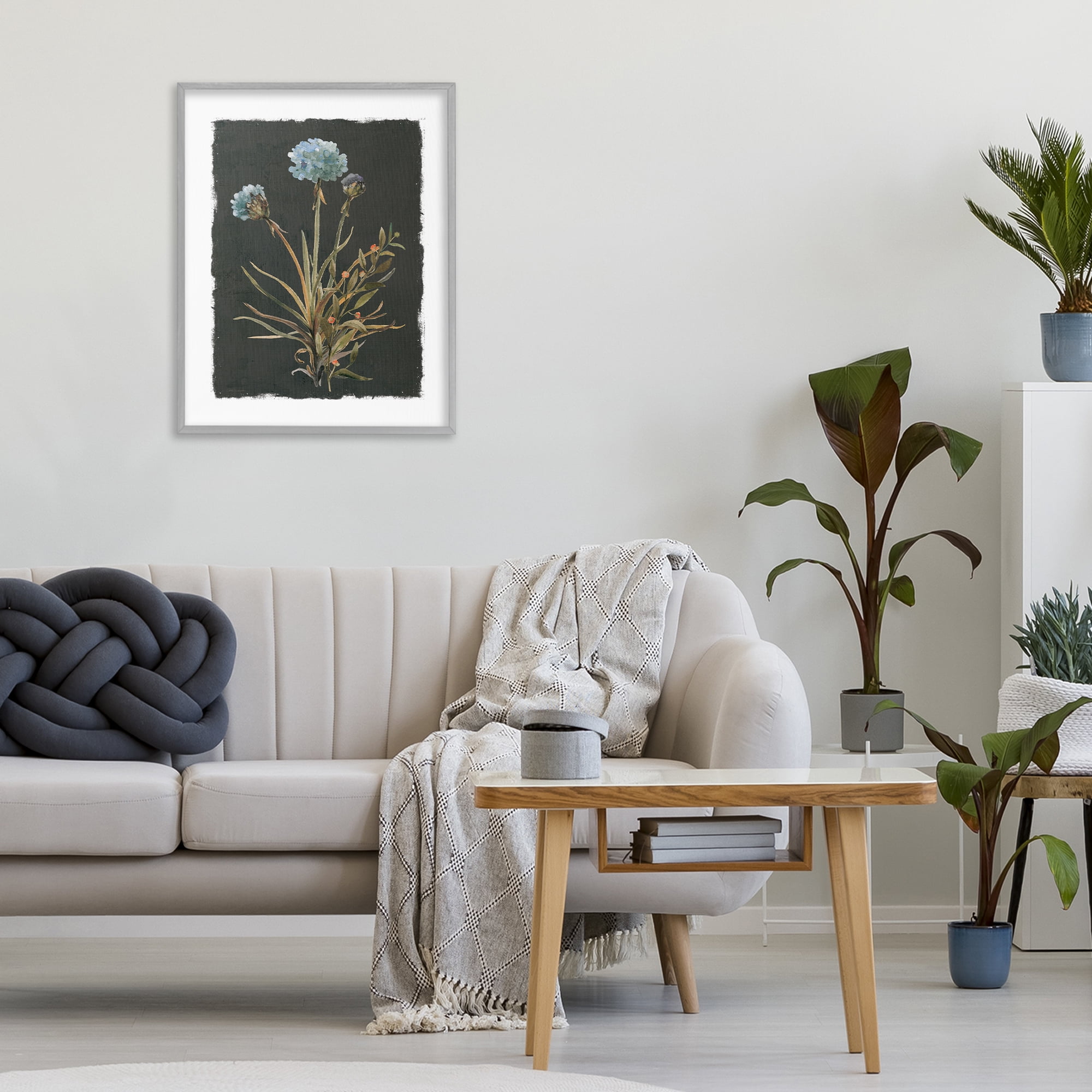 Stupell Industries Cerulean Bloom on Dark Green Gray Framed Giclee Art, design by Carol Robinson