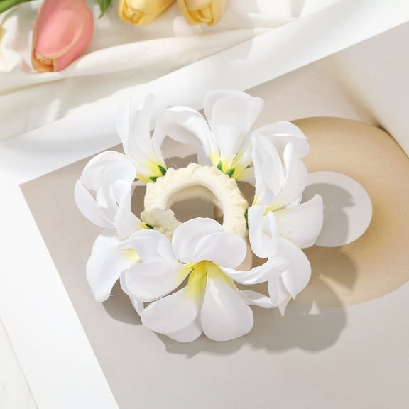 SOPOTUTU Hawaiian Ponytail Holders Boho Girls Hair Bands White Elastic Scrunchies for Women 1Pcs