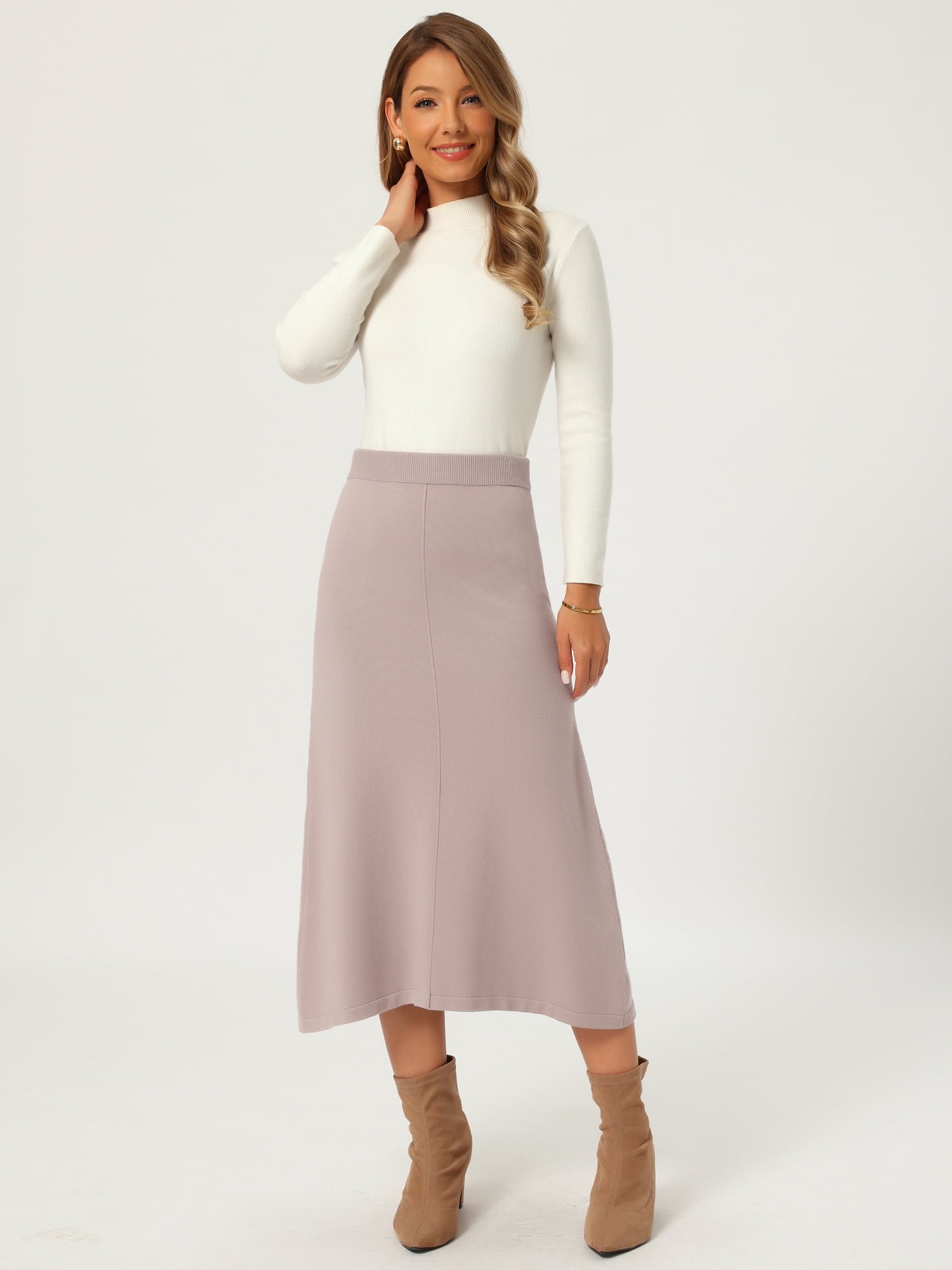 DARING DIVA Women's Sweater A Line Elastic High Waist Stretchy Midi Skirt X-Large Khaki